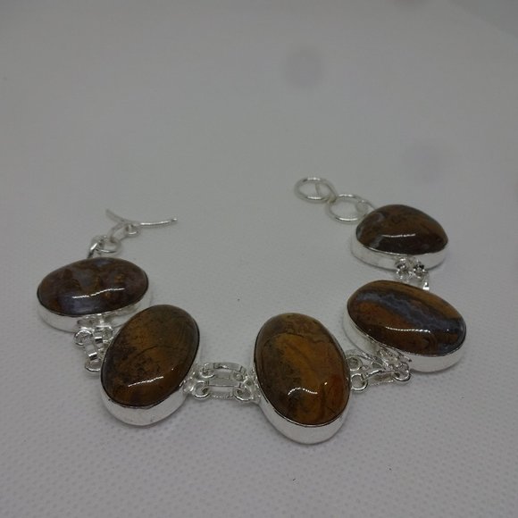 Natural "BUMBLE BEE JASPER" Handmade Sterling Bracelet #162 - Picture 1 of 3